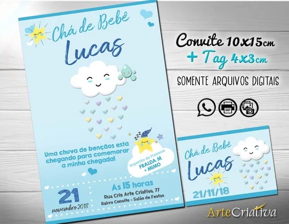CONVITE DIGITAL C/TAG Chá de bebê Chuva de Amor Menino