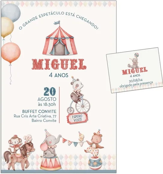 Convite Digital C/tag Circo Aquarela Menino 17