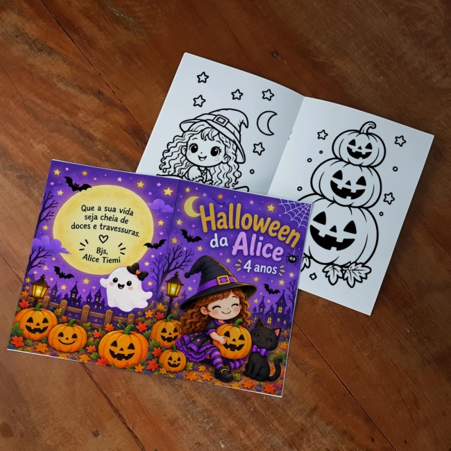 Revista Colorir + Giz Cera Festa Halloween Bruxinha