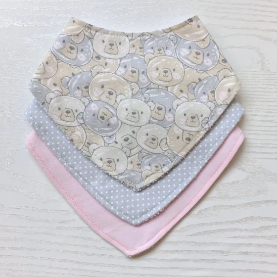 Kit 3 Babadores Bandana Premium para bebê - Ursinho Fofos