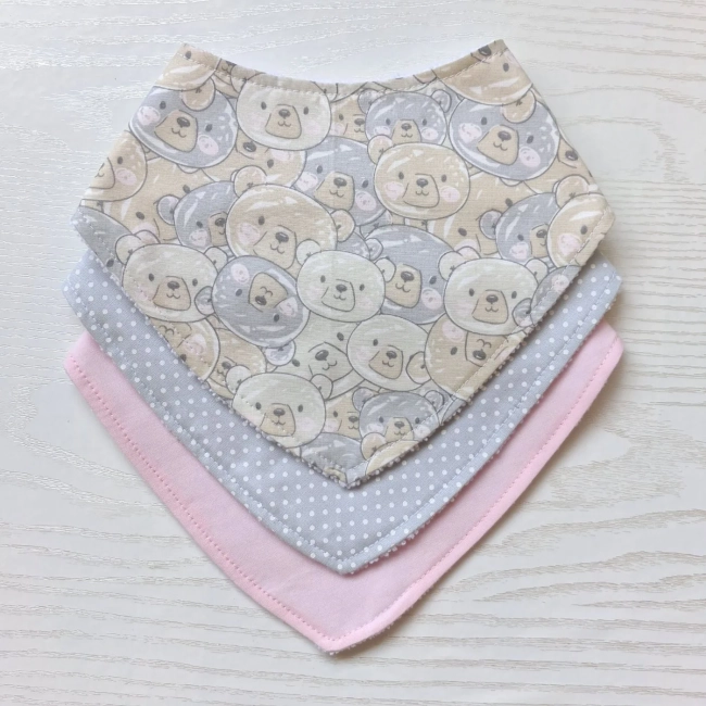 Kit 3 Babadores Bandana Premium para bebê - Ursinho Fofos