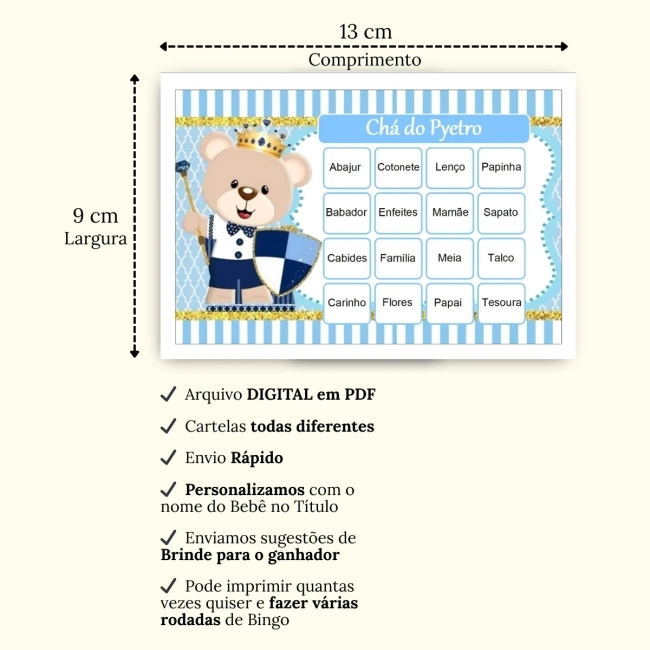 Bingo Chá de Bebê Menino Pdf Para Imprimir