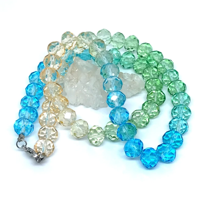 Conjunto Colar e Brincos Cristal Tie-Dye 10mm e Aço Inox