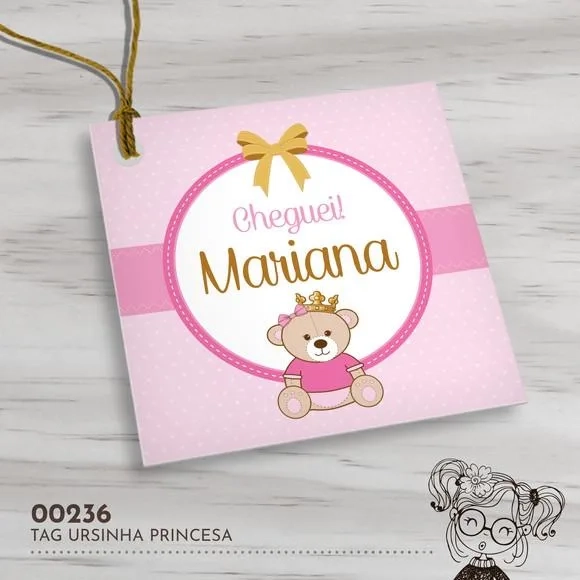Tag Quadrada Ursinha Princesa - 00236