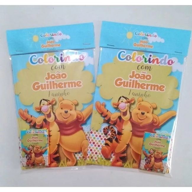 kit Colorir Revista e Giz de cera Personalizado do Ursinho Puff