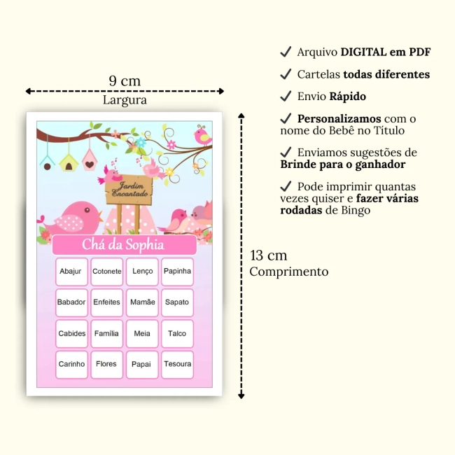 Bingo Chá de Bebê Menina Pdf Para Imprimir