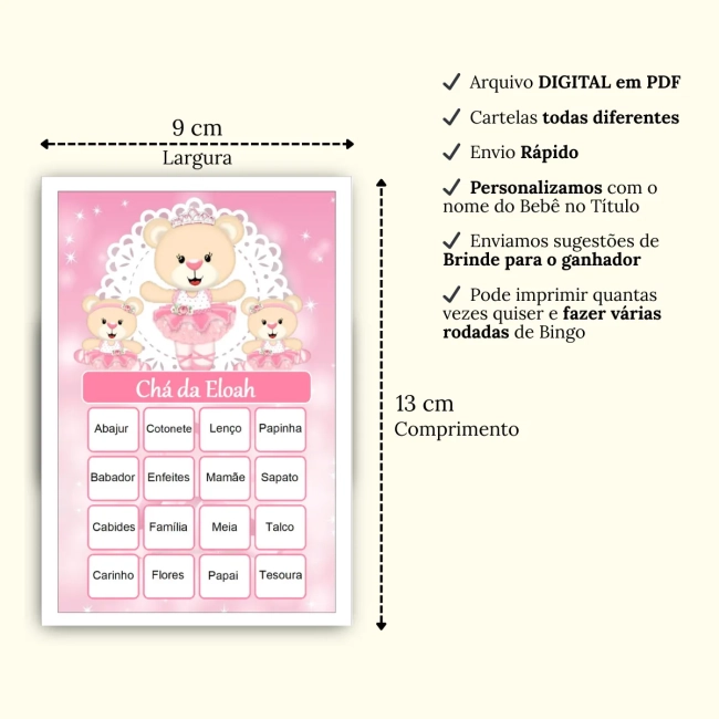 Bingo Chá de Bebê Menina Pdf Para Imprimir