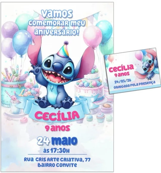 Convite Digital C/tag Stitch Disney 4