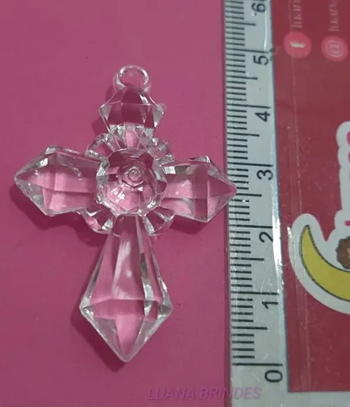 Pingente Cruz Detalhada de Acrílico 4,5cm Pct 6 Unidades