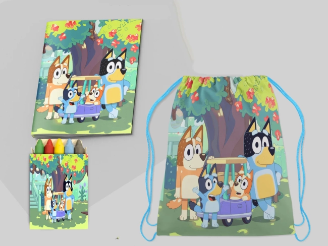Kit Mochila e Revista de colorir para lembrancinhas Bluey e Bingo