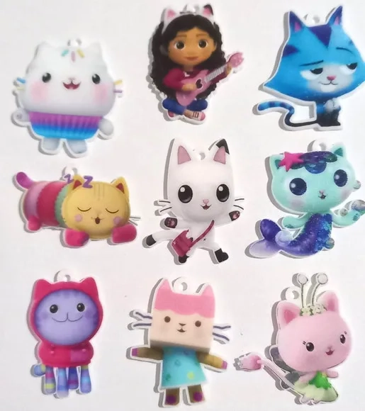 Pingente Gabby Gatos Acrílico U.v Variados- 9 Peças