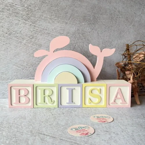 Baleia + Cubos 6x6cm Ts Decoração Bebê Fundo do Mar