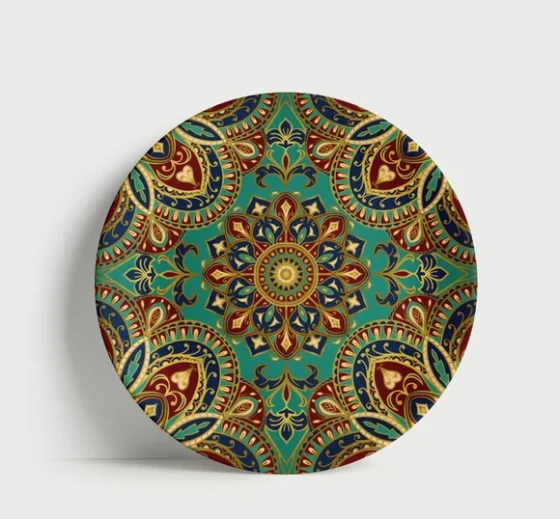 Prato Decorativo Mandala Imperial Turquesa e Ouro 21cm Porce