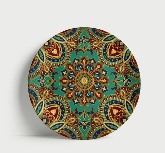 Prato Decorativo Mandala Imperial Turquesa e Ouro 21cm Porce