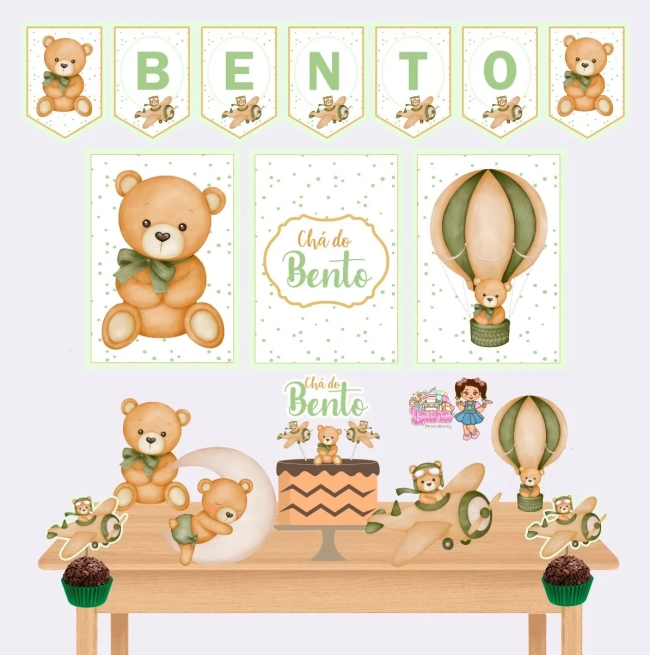 Kit Festa Só Um Bolinho CHÁ DE BEBÊ VERDE - Decoração de Festa