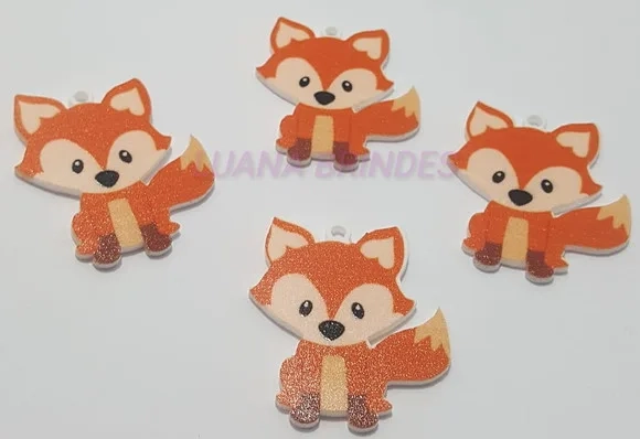 Pingente Raposa de Acrílico U.V. 3,2cm Pacote 5 Unidades