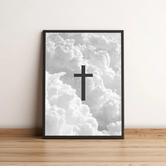 Quadro com Cruz e Céu Nublado - Fé e Inspiração 207