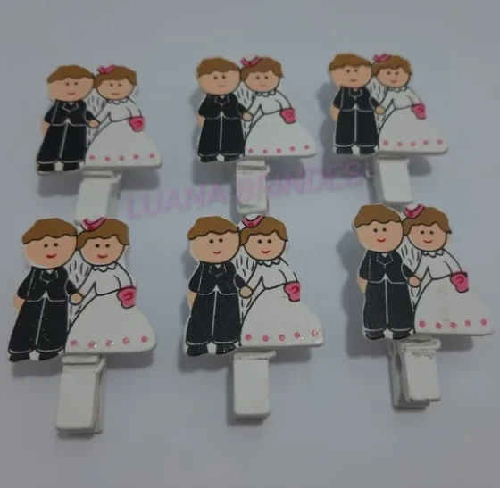 Mini pregador de madeira decorativo p/casamento - 1 cartela