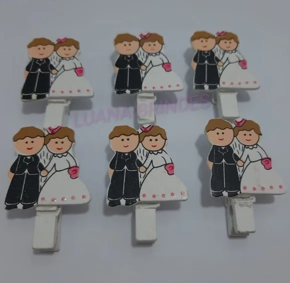 Mini pregador de madeira decorativo p/casamento - 1 cartela