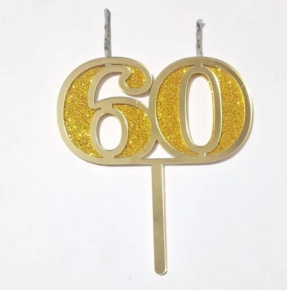 Vela 60 Anos Dourado Acrílico Pavio Magico - 1 Peça