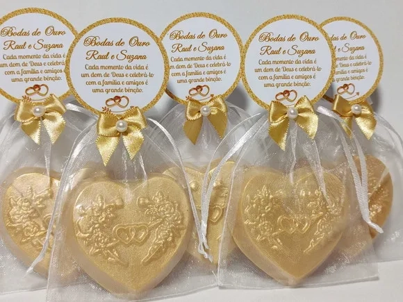 Lembrancinha Bodas de Ouro: Sabonete Coração Perfumado