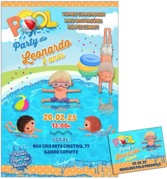 Convite Digital C/tag Pool Party Menino 4