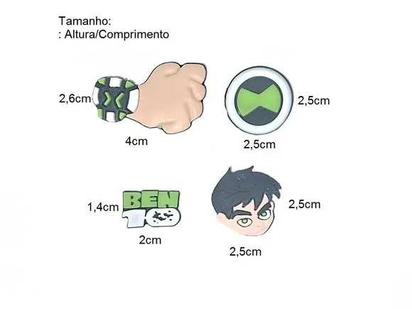 Ben 10 C/adaptador pra Tênis Pacote com 8 Unidade