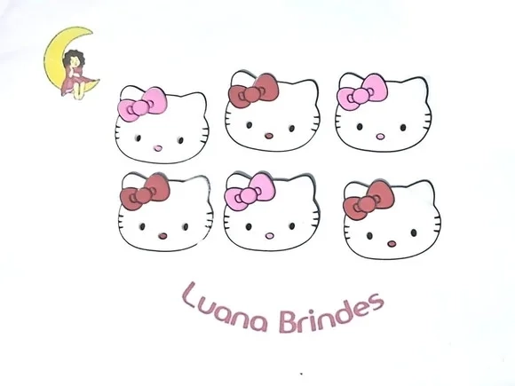 Aplique Hello Kitty 2,5cm Emborrachado Pacote com 6 Unidades
