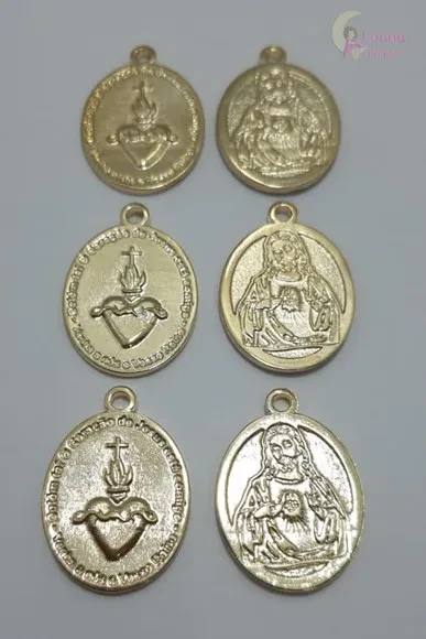Medalha Coração de Jesus de Metal Dourado - Pct C/5 Unid