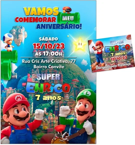 Convite Digital C/tag Super Mario Filme
