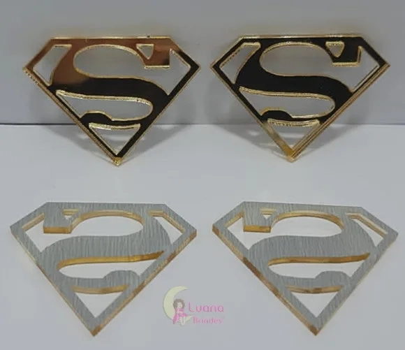 Aplique Símbolo Superman Acrílico Espelhado Dour-pct C/6 Uni