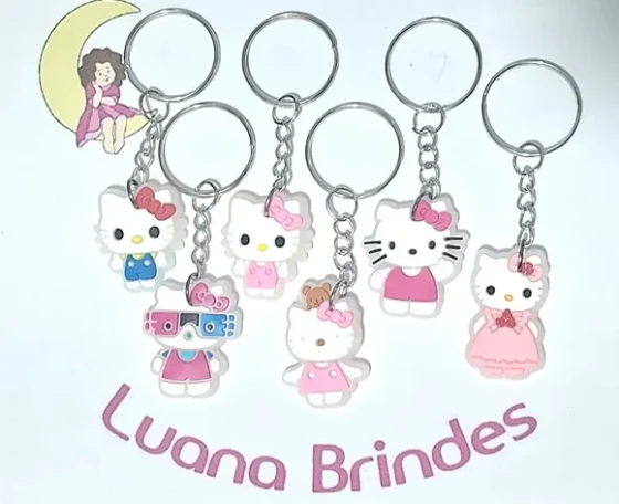 Chaveiro Hello Kitty Flourescente Emborrachado 6 Unidades