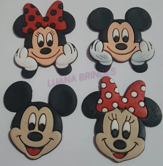 Apliques do Mickey e da Minnie emborrachados - pct c/8 unid