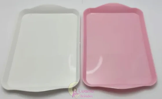 Bandejas pequenas Rosa e Branca de plástico-20cm-pct c/2 uni