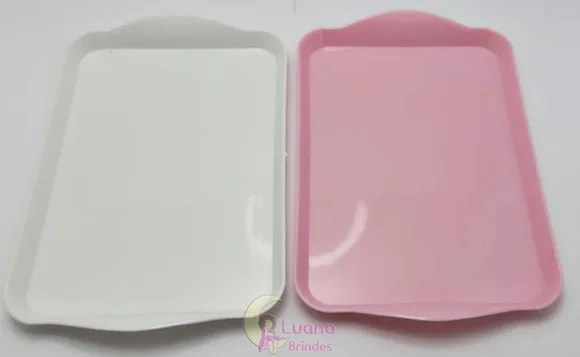 Bandejas pequenas Rosa e Branca de plástico-20cm-pct c/2 uni
