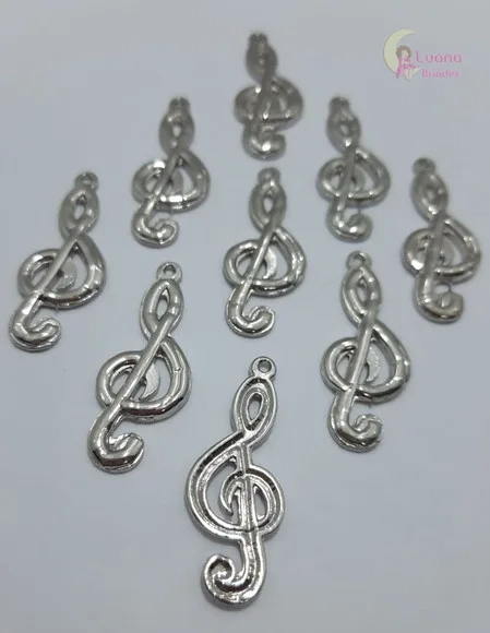 Pingente Nota Musical de Metal Prata - pct c/14 unid