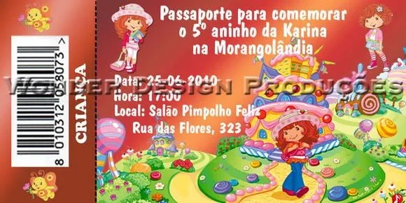 Convite Ingresso Temático - 5cm x 9,5cm