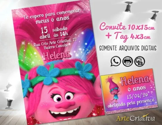 Convite Digital C/tag Trolls Poop