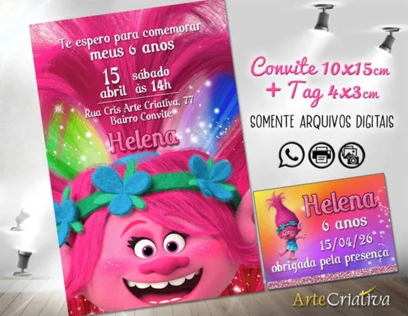 Convite Digital C/tag Trolls Poop