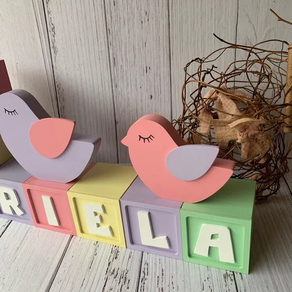 Decoração Bebê - Cubos 6x6cm Candy Ts + Dupla de Passarinho