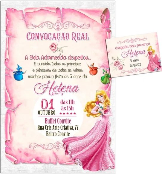 Convite Digital C/tag Pergaminho a Bela Adormecida Rosa