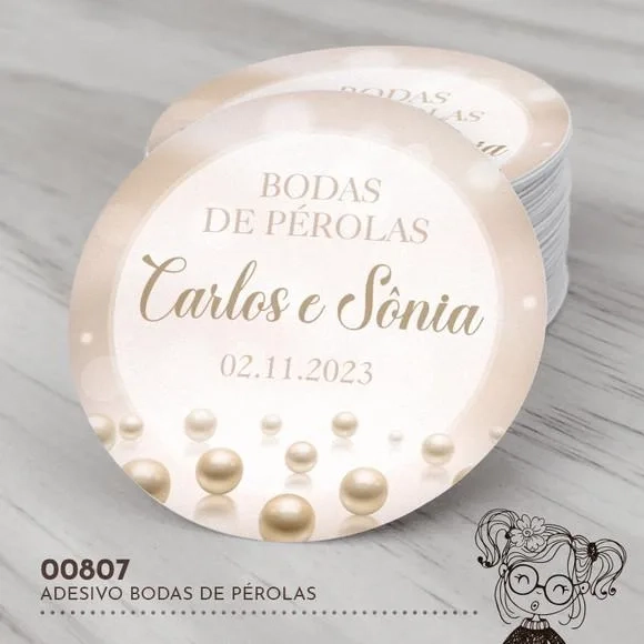 Adesivo Redondo Bodas de Pérola - 00807