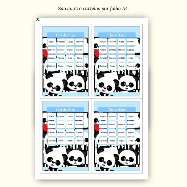 Bingo Chá de Bebê Menino Pdf Para Imprimir