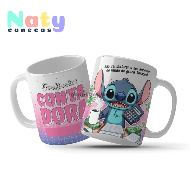 Caneca  Stitch Profissões Femininas Personalize com Nome.