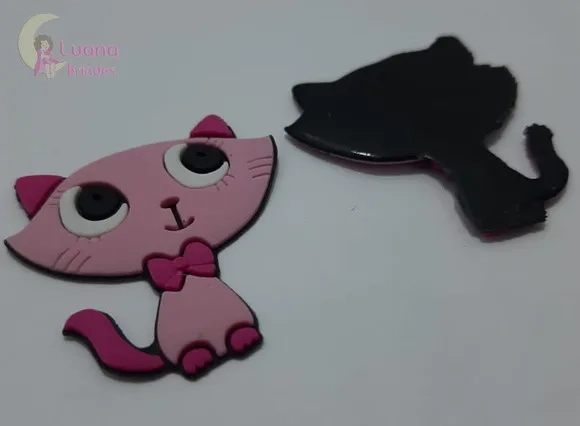 Aplique Gatinha Rosa de Borracha - Pct com 7 Unidades