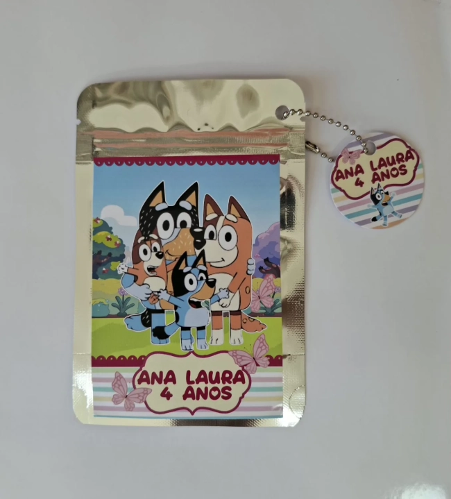 Saquinho Metalizado ziplock Bluey menina  lembrancinhas festa aniversario infantil Personalizado