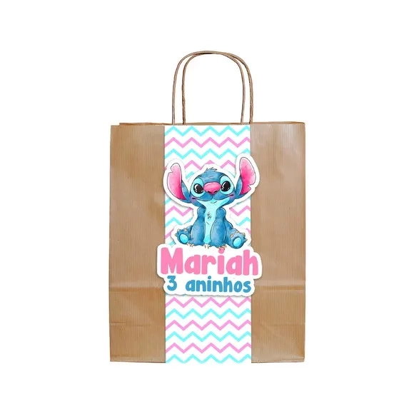 Sacola Kraft Stitch e Angel com Faixa e Aplique 3d