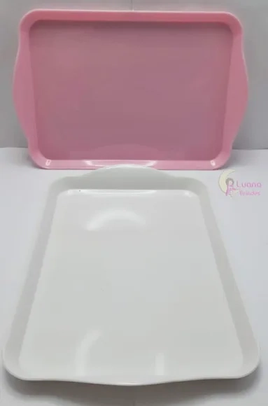 Bandejas pequenas Rosa e Branca de plástico-20cm-pct c/2 uni