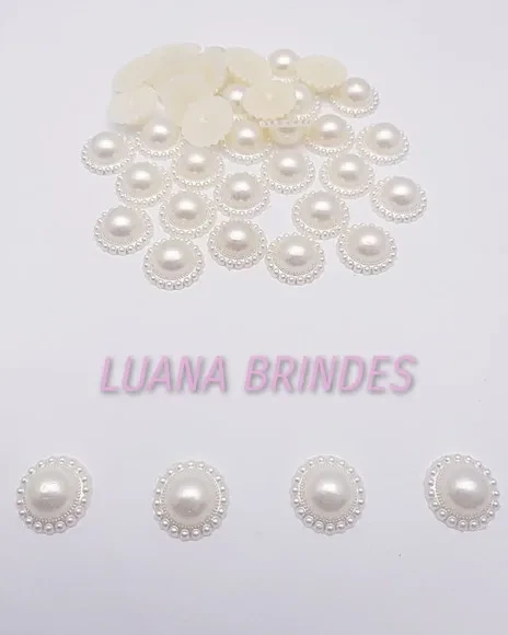 Meia Pérola Champagne Decorada - 12mm - Pct c/ 100 Unid