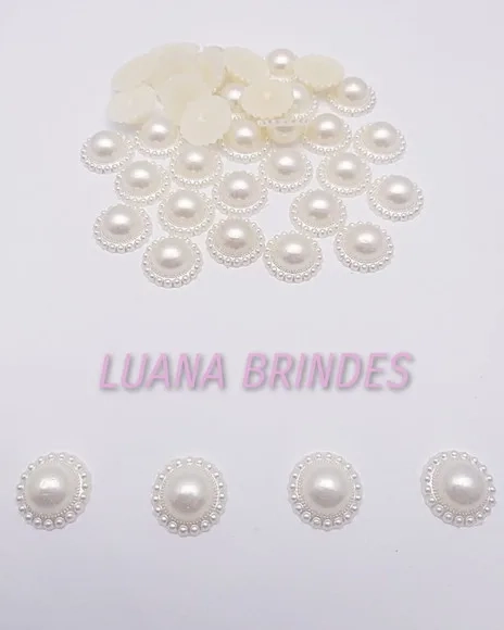 Meia Pérola Champagne Decorada - 12mm - Pct c/ 100 Unid